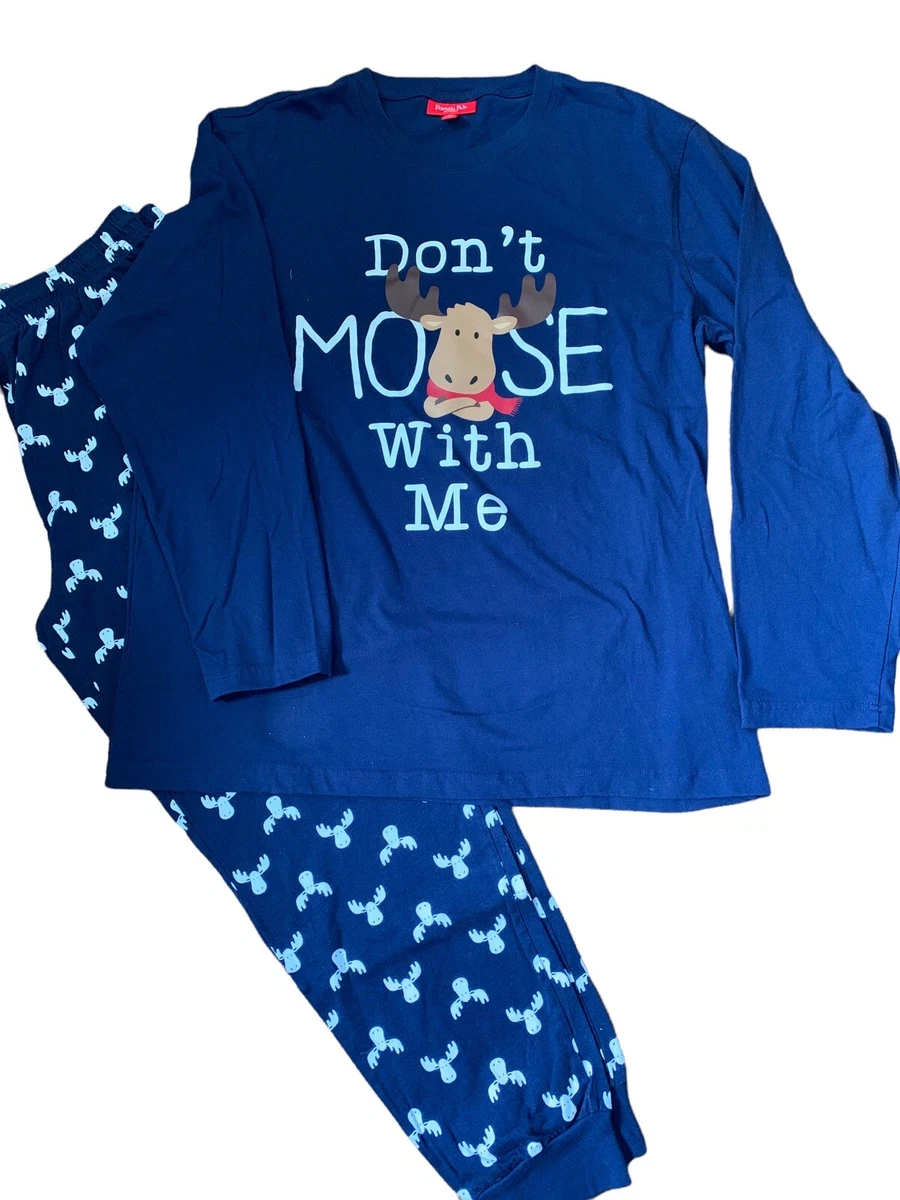 Family PJs Macys Mens Pajamas Size XL Comical Moose on Navy Blue