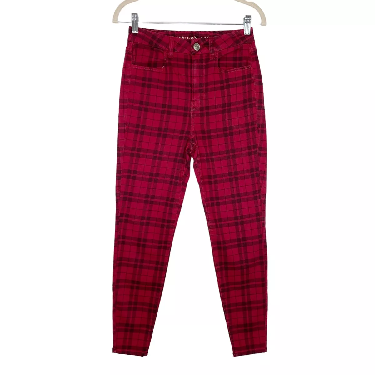 Red checkered jeans clearance