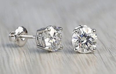 4.00 Ct Round Cut VVS1/D Lab Created Stud Earrings 14k White  4.00 Ct Round Cut VVS1/D Lab Created Stud Earrings 14k White Gold 8mm Screw Back main image 1