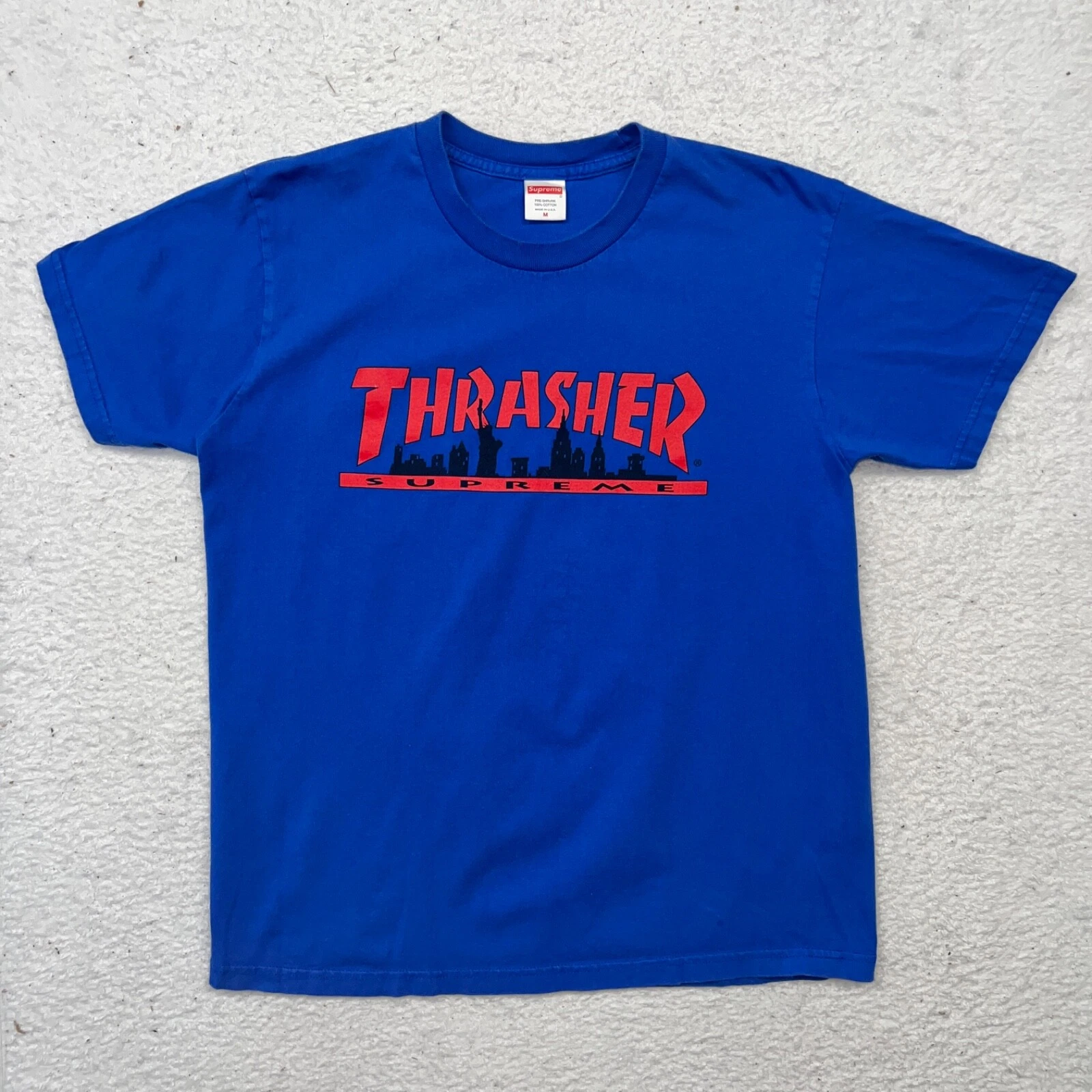 Tee shirt bleu Supreme Thrasher USA NYC Skyline taille moyenne homme 100% coton