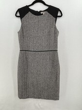NWT $130 Banana Republic 8 Black Herringbone Wool Blend Career Dress exposed zip
