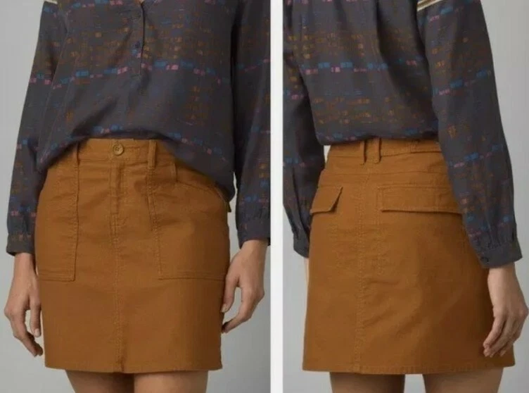 Prana Nikit A-Line Skirt Organic Cotton Canvas Cargo Moleskin Womens Sz 4