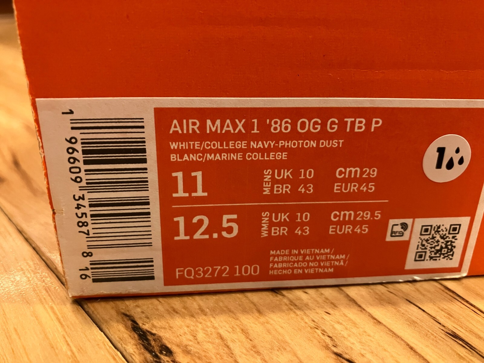 Nike Air Max 1 '86 OG Golf TB P White College Navy FQ3272 100 Men's Size 11