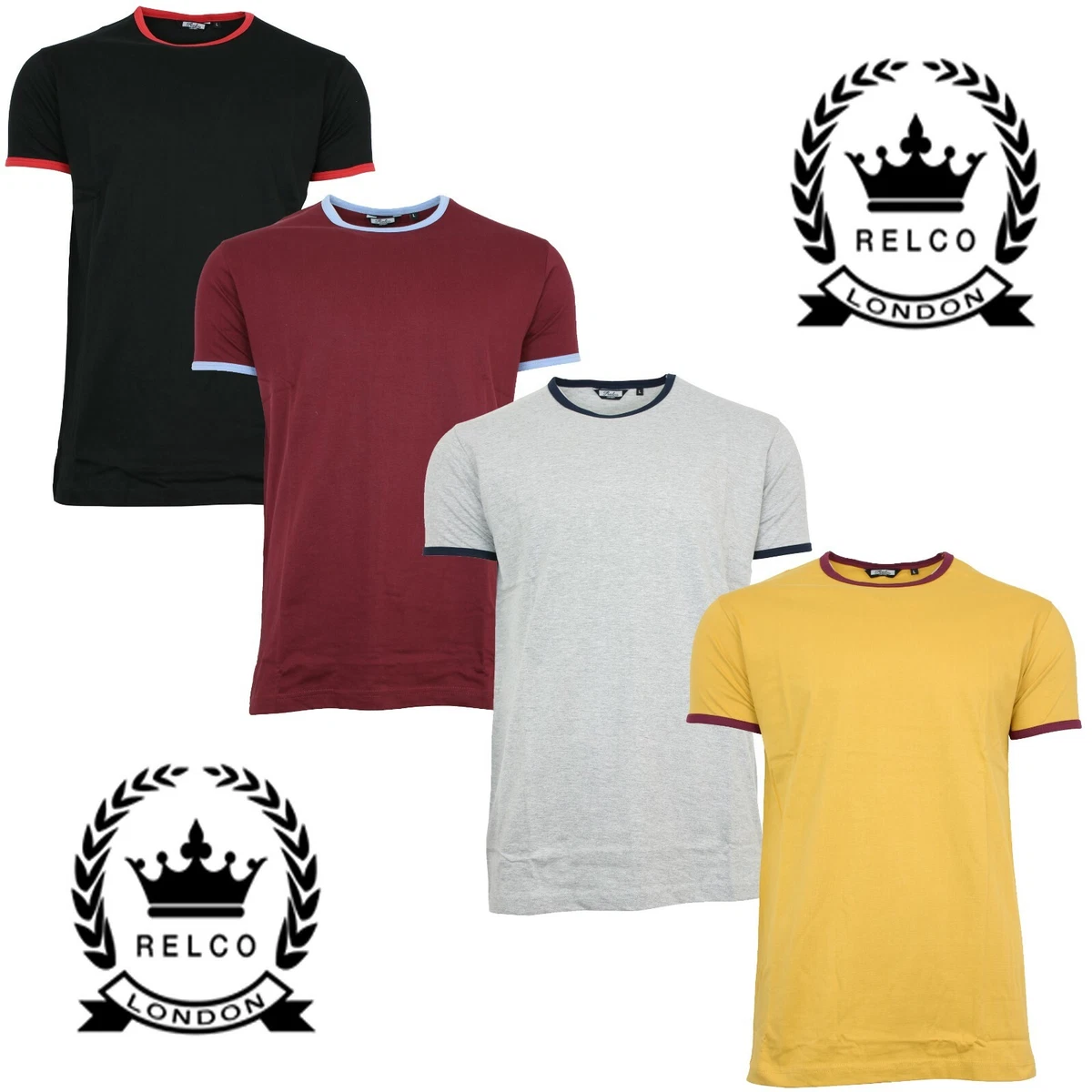 Relco Mens Classic Ringer 70s Style T Shirt Vintage Retro Northern Soul Mod