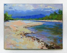 River landscape Original painting IMPRESSIONISM Oil on canvas by A Onipchenko