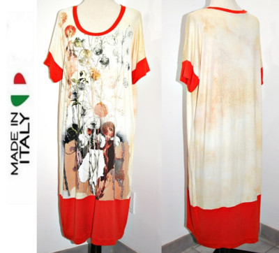 Elena Baldi printed sleek jersey 42'' long midi dress  with contract trim sz XL