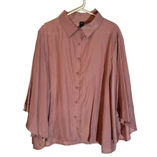 Shein Curve Women's 3XL Pink Button-Up Blouse 100% Polyester