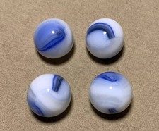 4 Vtg Marble King Blue White Rainbow Patch  Ribbon Glass Marble Job Lot 0.628  