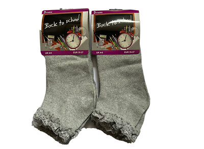 Damen Mädchen Rüschen grau Spitze Trim Knöchel Trainer Liner 12 x Socken UK Größe 12-3