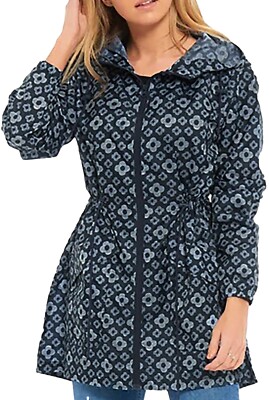 Navy Line Rain Mac Regenmantel Festival Jacke Kagool Showerproof Mädchen Damen 