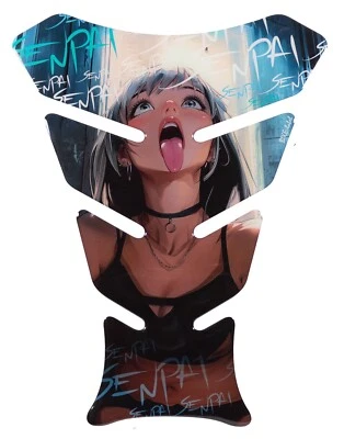 Tankpad Anime Girl pegatina 3D protección motocicleta cian ahegao Senpai divertido dicho