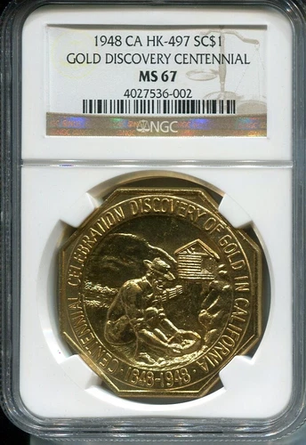NGC MS67 - 1948 CA Gold Discovery Centennial Medal HK-497 SC$1