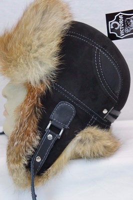 Vintage Genuine Red Fox Fur Trapper Hat Ushanka Brown Leather Winter Cap Unisex Men main image 4