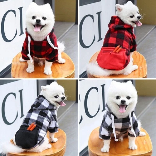 Pet Dog Hoodie Coat Jacket With Pocket Sweater Plaid Clothes Puppy Cat Outfits❤ - Picture 12 of 20