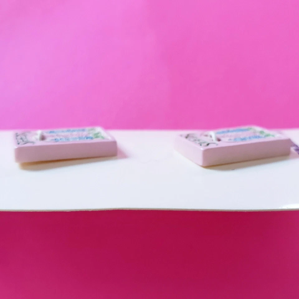 Vintage JHB International Hand Painted Flower Seed Packet Buttons Pink Blue 2-pk - Image 3 of 4