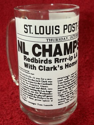1985 St Louis Cardinals glass mug Post Dispatch NL Champs Jack Clark Homer
