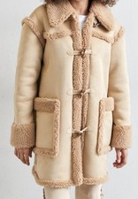 MOSCHINO JEANS Fake Fur Mantel Jacke 36 S beige braun Lammfell Wildleder
