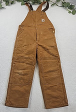 VTG Carhartt Men's Khaki Brown Overalls Bib's Double Knee Lined Size 38 x 30