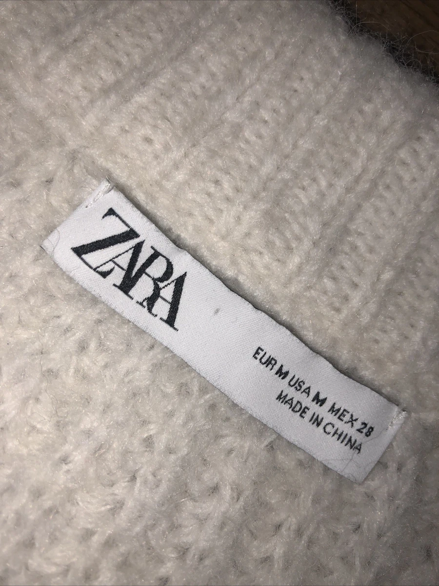 Women ZARA Chunky Knit Cream Wool Blend V- Neck Buttoned Oversized Cardigan Sz M