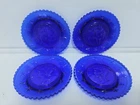 Set Of 4 vintage cobalt blue Depression Glass Trinket Plates Decorative Border