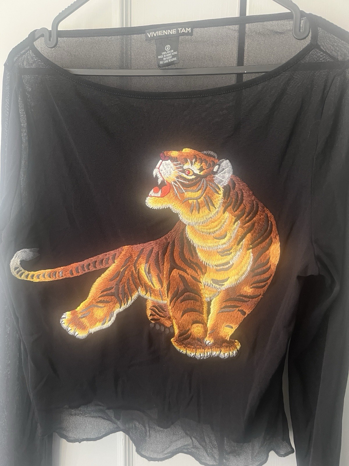 RARE Vintage Vivienne Tam Embroidered Tiger Mesh Top Size 2 image 2