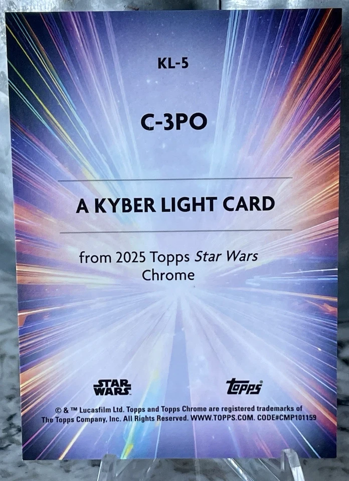 2025 Topps Chrome STAR WARS C-3PO KYBER LIGHT CARD KL-5 CASE HIT - Image 2 of 2