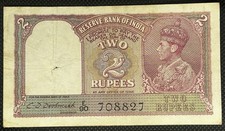 British India 2 Rupees Banknote King George Vi Rare