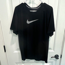 Nike FITDRY Men's L Black Crew Neck T-Shirt Breathable Polyester Knit Logo