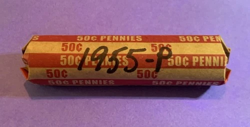 1955 P    Lincoln Wheat Penny Roll 50 Coins   G-VF