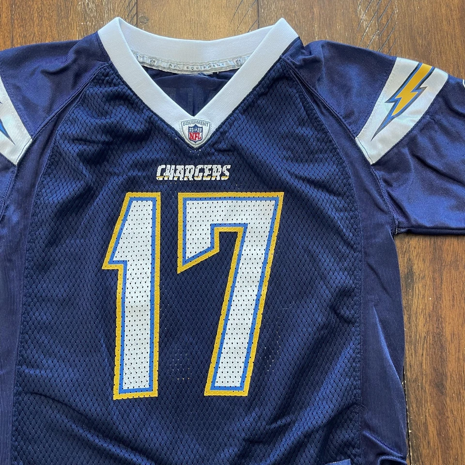 Camiseta deportiva juvenil de los San Diego Chargers azul medio fútbol americano de la NFL Philip Rivers 17 Reebok Foto 4 de 4