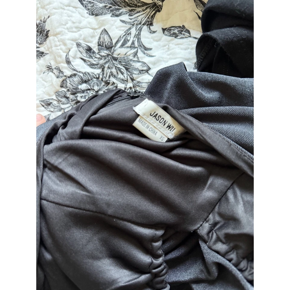 Vestido midi cruzado JASON WU negro manga larga profundo cuello en V recortado XS Foto 2 de 3