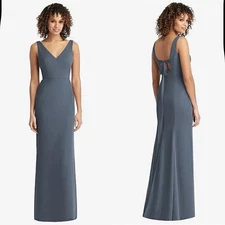 SOCIAL BRIDESMAIDS SLEEVELESS TIE BACK CHIFFON TRUMPET GOWN 8194 Silverstone 2