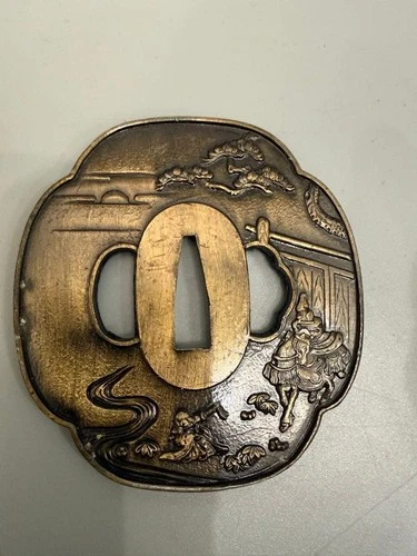 Landscape Metal Tsuba Round Sword Guard with Scenic & Human Carvings Used - Picture 3 of 3