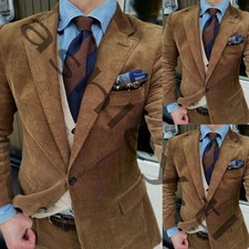 Brown Corduroy Men's Suits Formal Business Wedding Groom Tuxedo Slim Fit 2 Piece