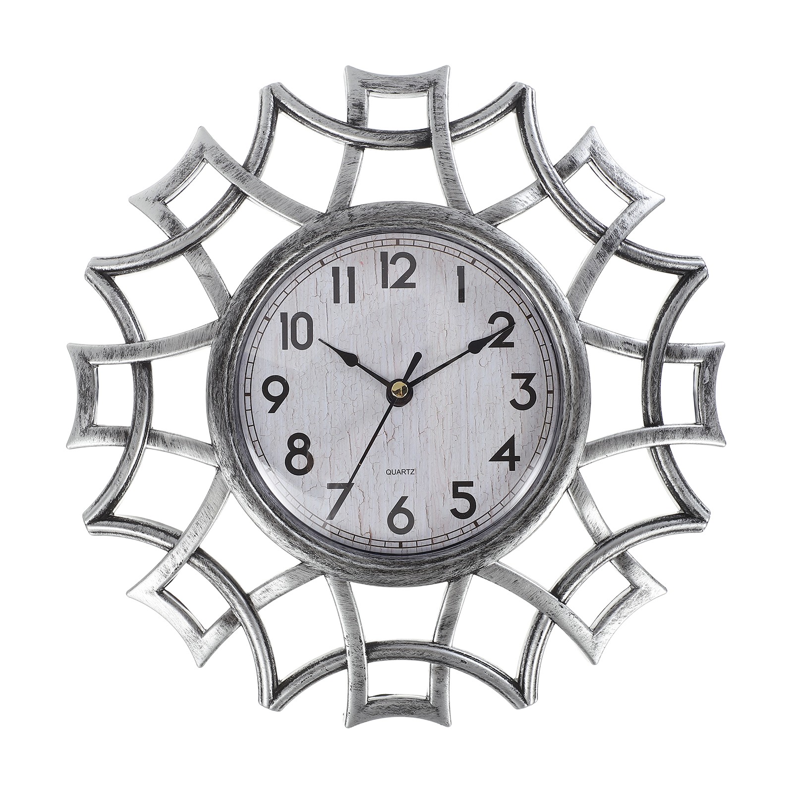 10 Inch Outdoor Wall Clock Waterproof Garden Clock Floral Lace Silver Tone