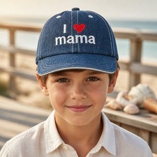 Youth kids Boy, Girl, baseball cap hat, Blue Denim Adjustable, I Love Mama, Papa