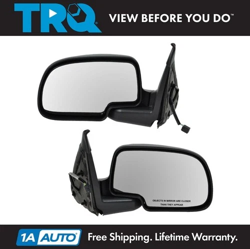 TRQ Flat Black Cap Power Side Mirrors Pair Set LH & RH for Chevy Pickup Truck
