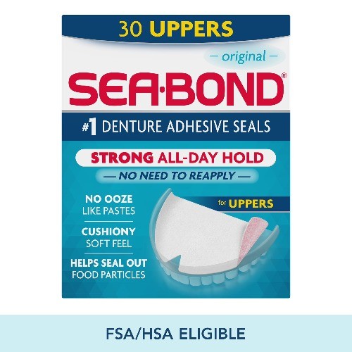 Sea Bond Upper Secure Denture Adhesive Seals, Original Flavor Seals, 30 Ct