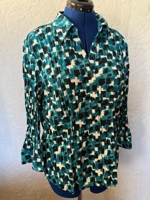 women's XL long sleeve button up collared shirt Teal, black & white by apt. 9
