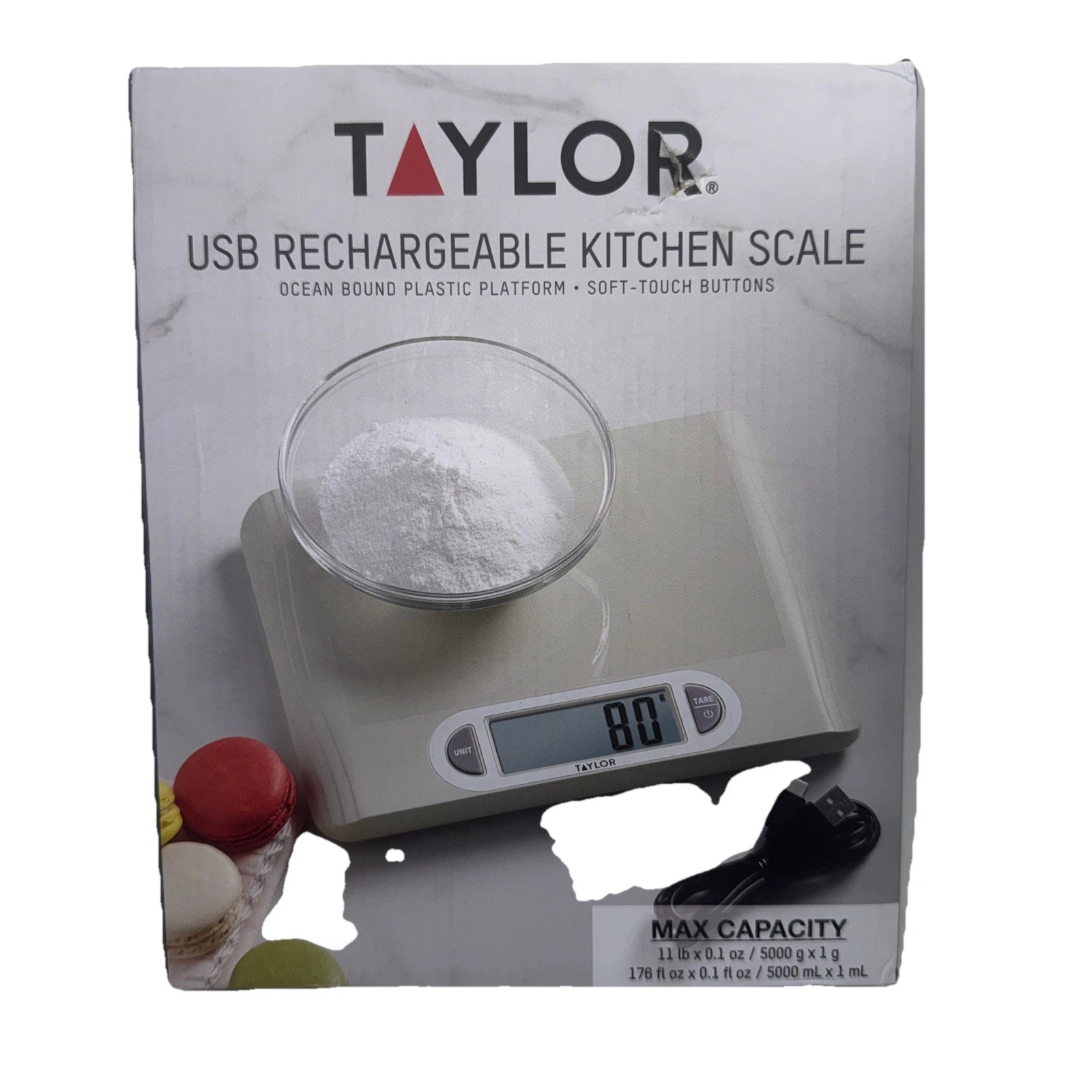 Taylor 11lb Digital Kitchen Food Scale USB with Ocean Bound Plastic Cream: