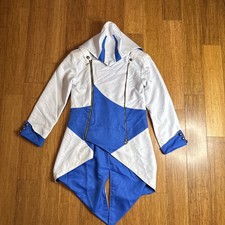 Disfraz Chaqueta Assassins Creed Azul Blanco Capucha Extraíble Adornada con Botones