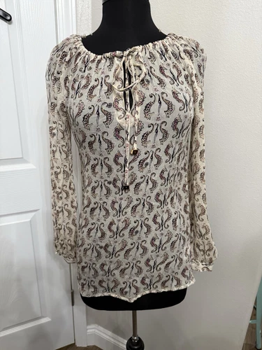 TUNICA SETA SOPHIE TORY BURCH stampa cavalluccio marino manica lunga trasparente taglia 6 preppy