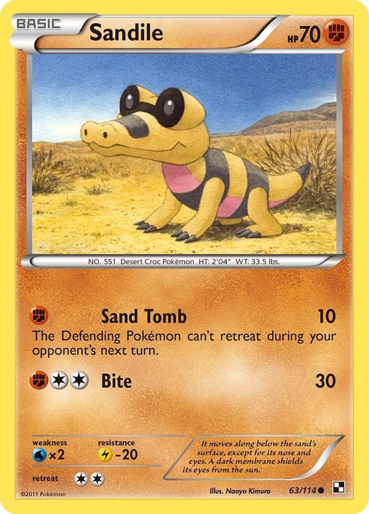 2011 Pokemon: Black and White - Sandile (#63/114, Common, Lightly Played)