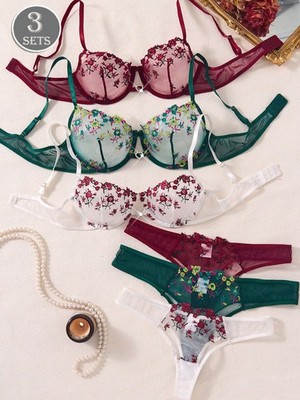 Set of 3 ladies lingerie in sexy style black, red and burgundy cheap24