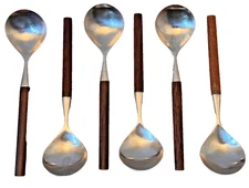 6 Lauffer Oslo Norway Palisander Rosewood Stainless Flatware Soup Spoon Mcm Vtg