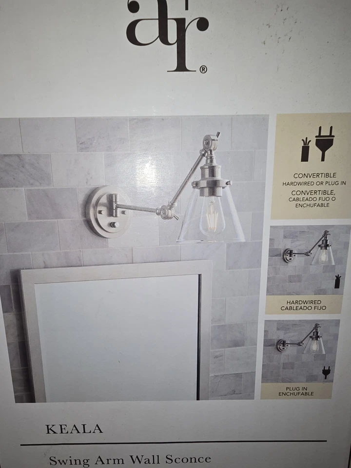 Allen + roth Keala LED 秋千臂壁灯拉丝镍透明玻璃 — 第 3/4 张图片