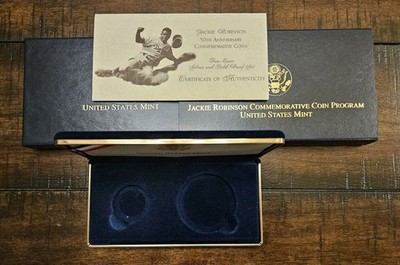 1997 Jackie Robinson 2-Coin Proof Set Gold Box & COA | No Coins