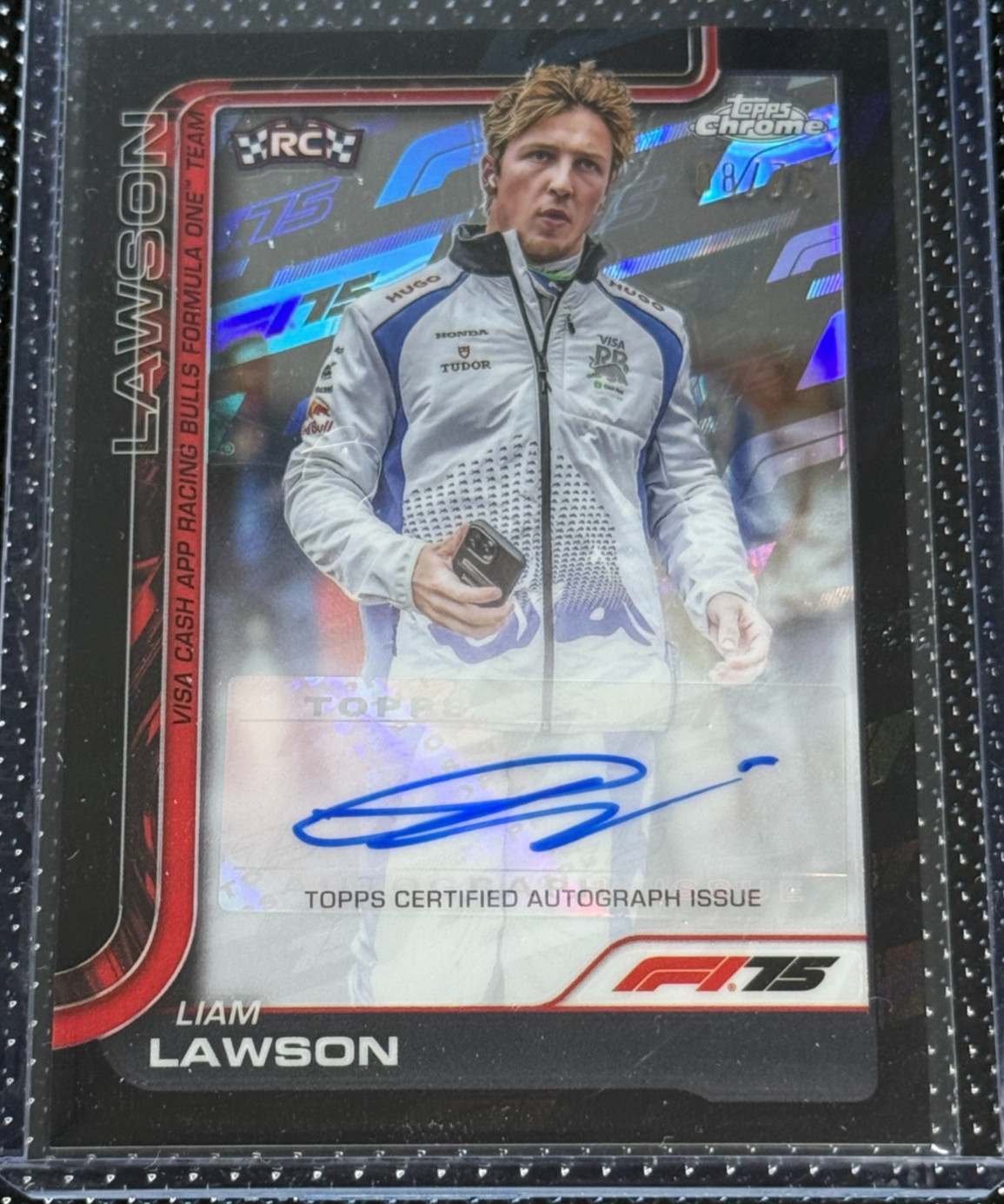 2025 Topps Chrome F1 Formula 1 Liam Lawson 75th Anniversary Auto /75 RC Rookie