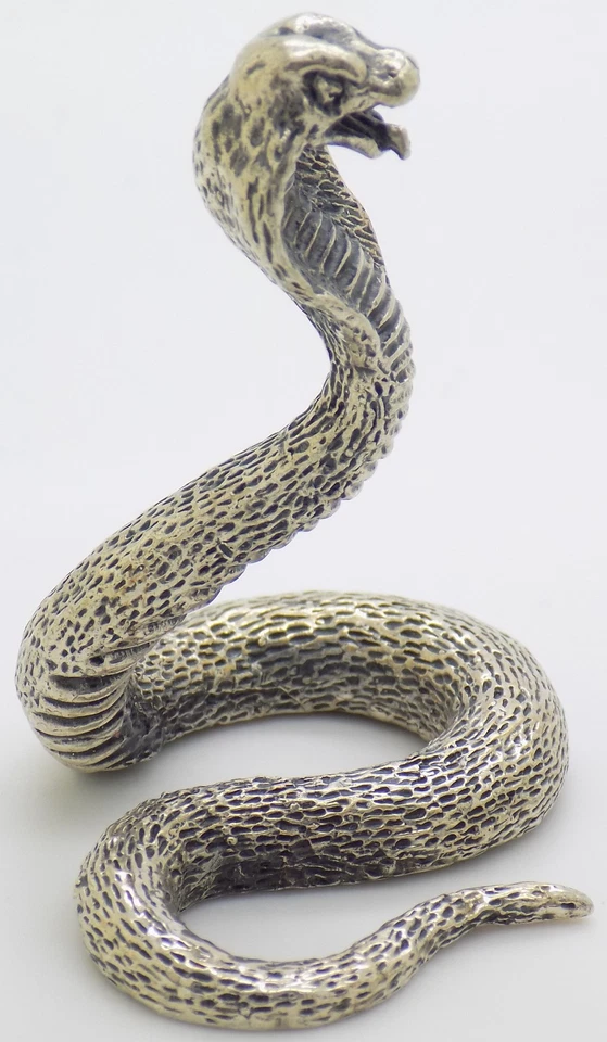 Estatuilla sólida rara serpiente cobra grande plata genuina italiana hecha a mano de colección Foto 4 de 4