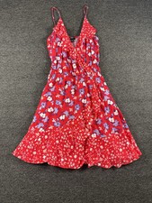 Express Red Floral Ruffle V-Neck Mini Dress XS Sleeveless Summer Rayon